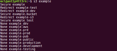 Results of testing for a bucket named “example”